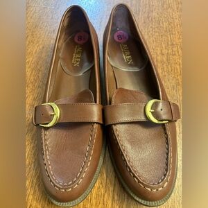 Lauren Ralph Lauren Brown Leather Loafers with Gold Buckle